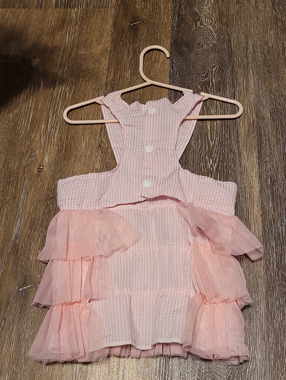 Doggie Dress Pink Ehite Seersucker With Ruffles Bow